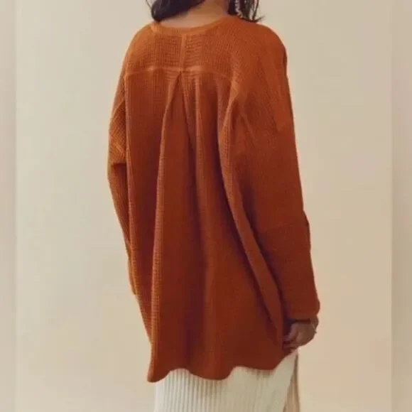 Free People Waffle Knit Oversized Cardi Tunic Copper, Large (B8) - Picture 3 of 8